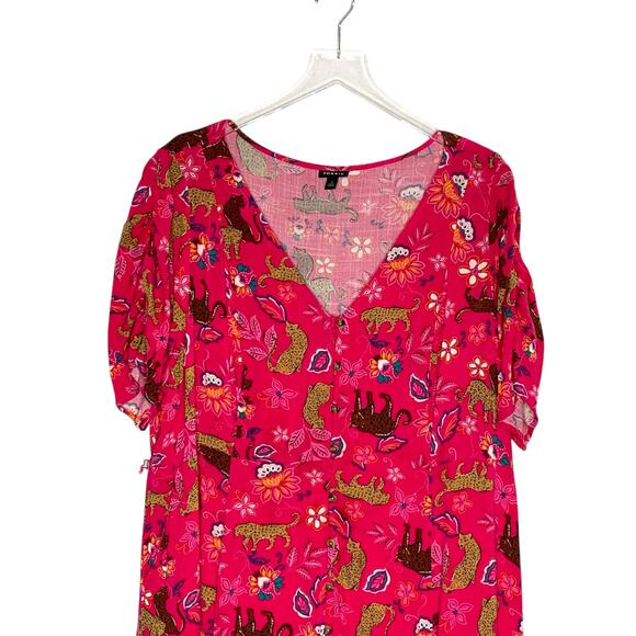 Torrid 3X Midi Rayon Slub Button Front Tie Dress Leopard Pink *flaw - Picture 4 of 10